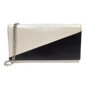 Miu Miu White and Black Leather Crossbody Clutch with Chain